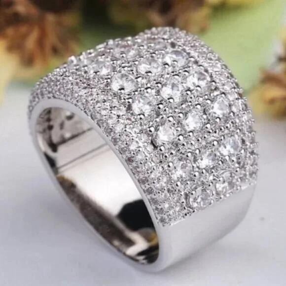 NEW WIDE PAVE BAND 925 STERLING SILVER DIAMOND RING, CUTE RING, SHINY RING. - Picture 5 of 5